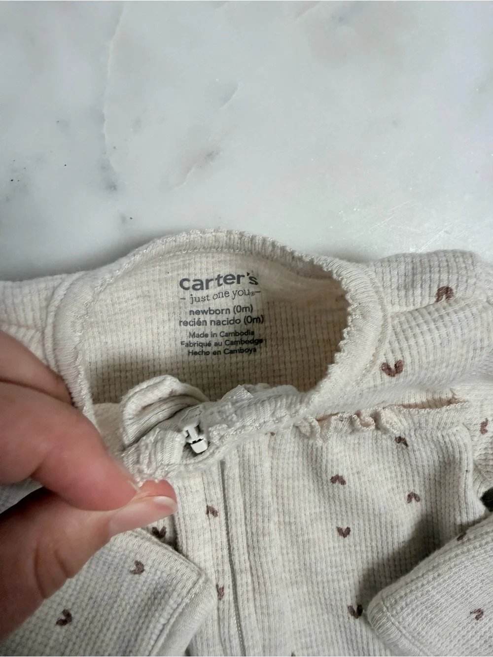 Carter's Beige Footed One-Piece with Brown Heart Print